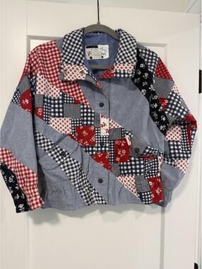 Kids Vintage 90s Patchwork Quilted Button-Up Jacket with Mixed Prints